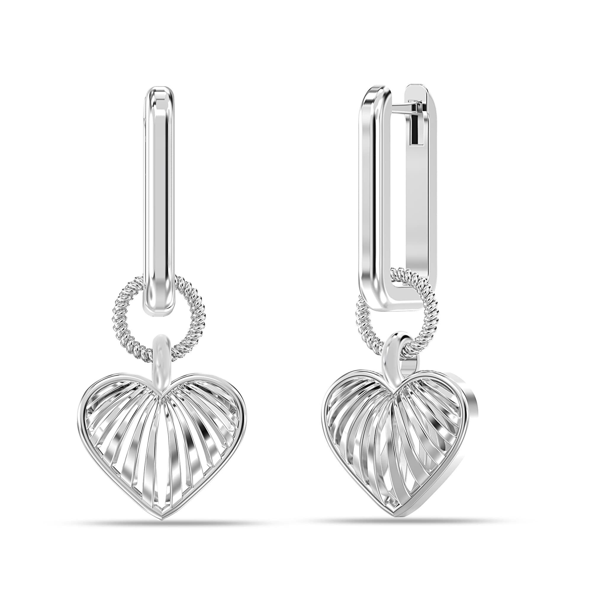 925 Sterling Silver Ridge Heart Charm Drop Huggie Hoop Earrings for Women Teen