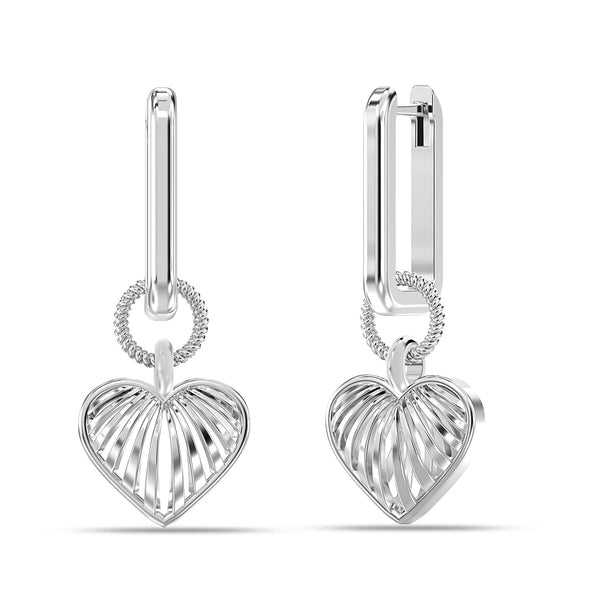 925 Sterling Silver Ridge Heart Charm Drop Huggie Hoop Earrings for Women Teen