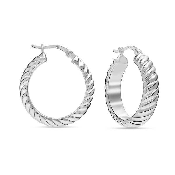 925 Sterling Silver Round Braided Textured Click-Top Hoop Earrings for Women