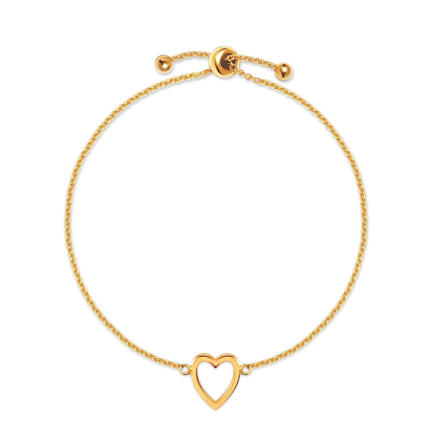 925 Sterling Silver 14K Gold-Plated Love Open Heart Charm Chain Sliding Bolo Bracelet for Women