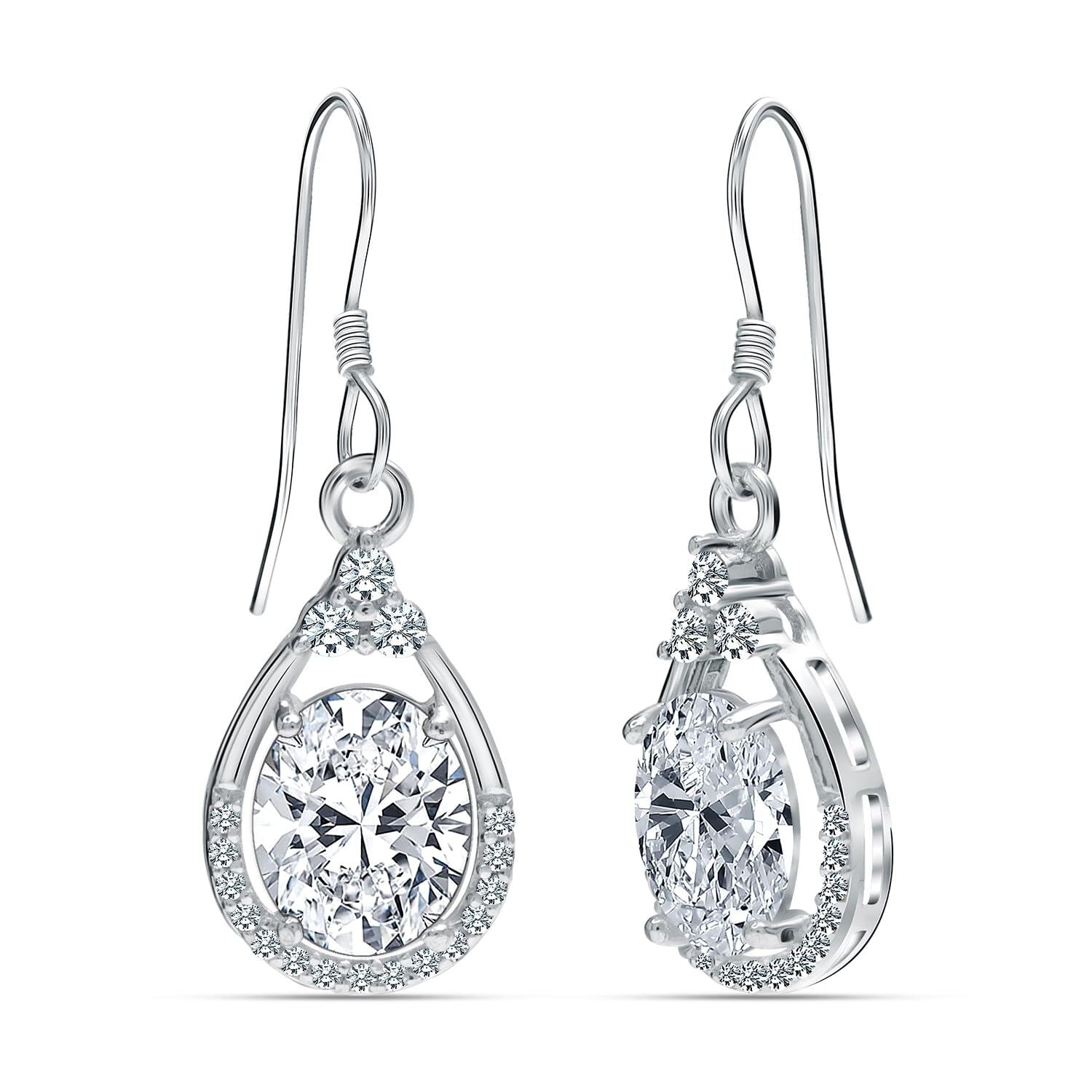 925 Sterling Silve Pear-Cut Cubic Zirconia Teardrop Drop Dangle Earrings for Women