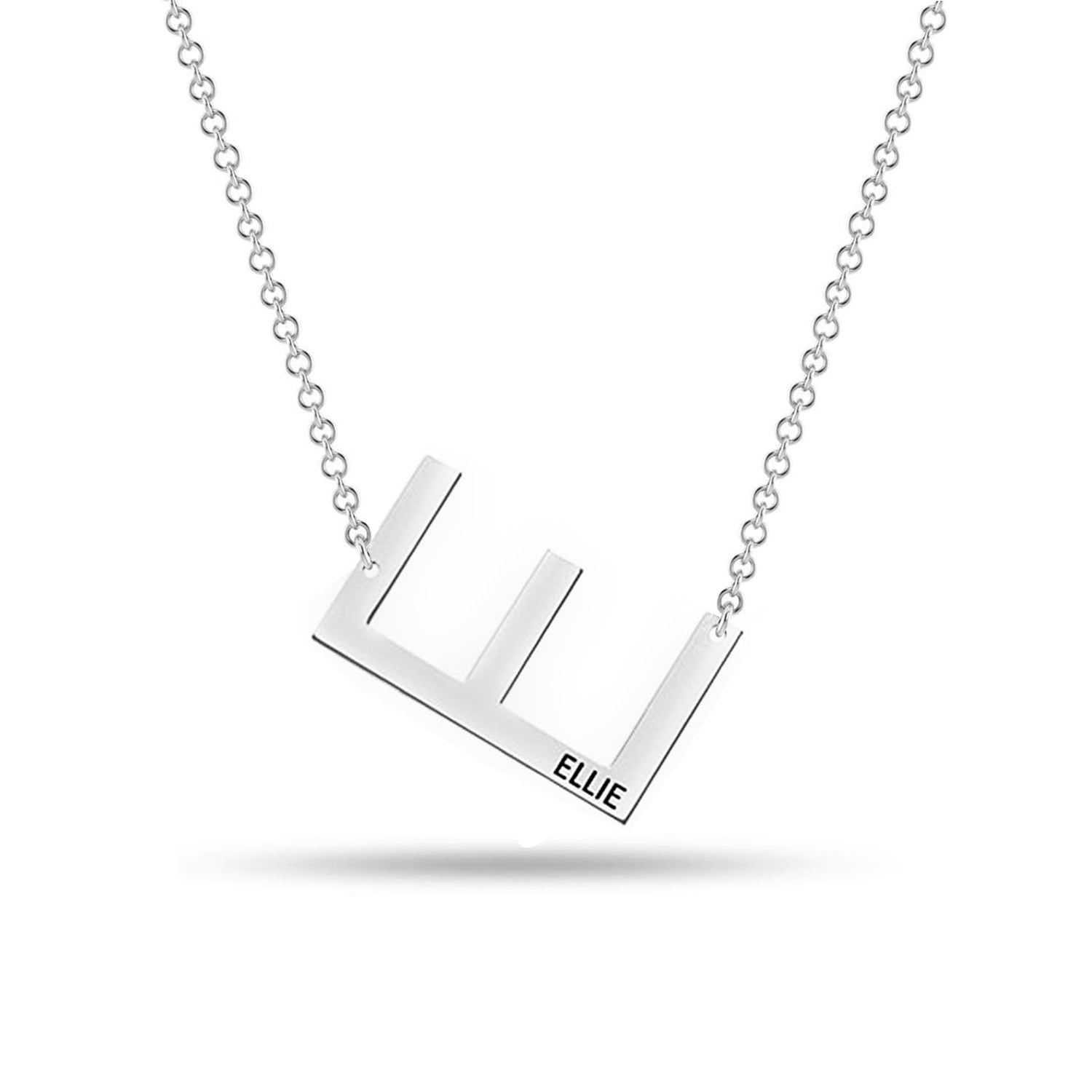 Personalised 925 Sterling Silver Large Initial with Engravable Name Offset Pendant Necklace for Men Women and Teen