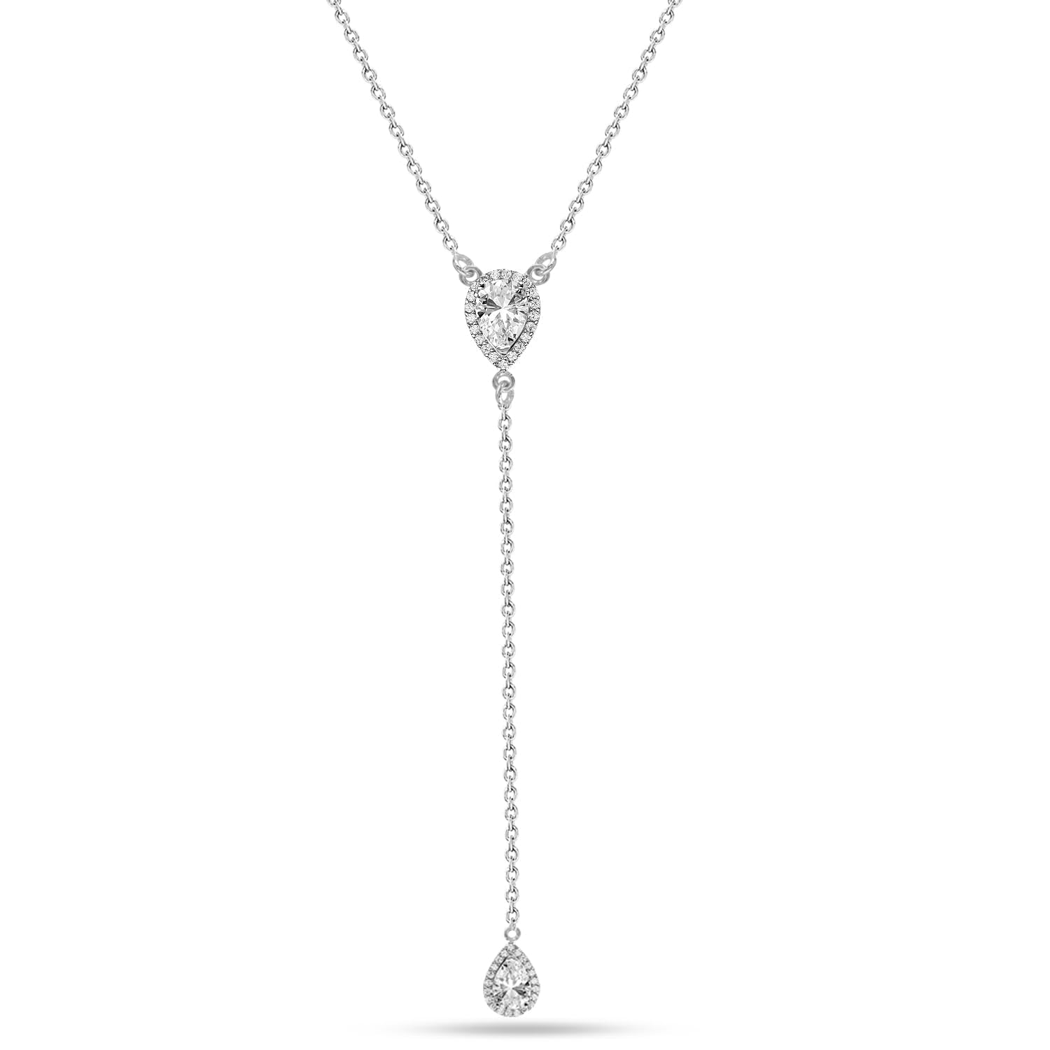 925 Sterling Silver Double CZ Lariat Drop Adjustable Lariat Simple Y Necklace for Women