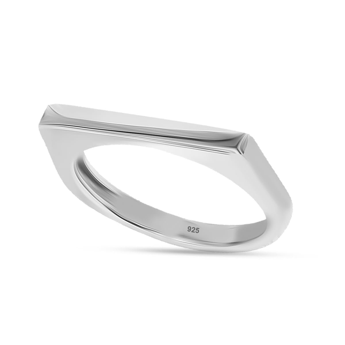 925 Sterling Silver Classical Simple Plain Rectangular Bar Finger Ring for Women