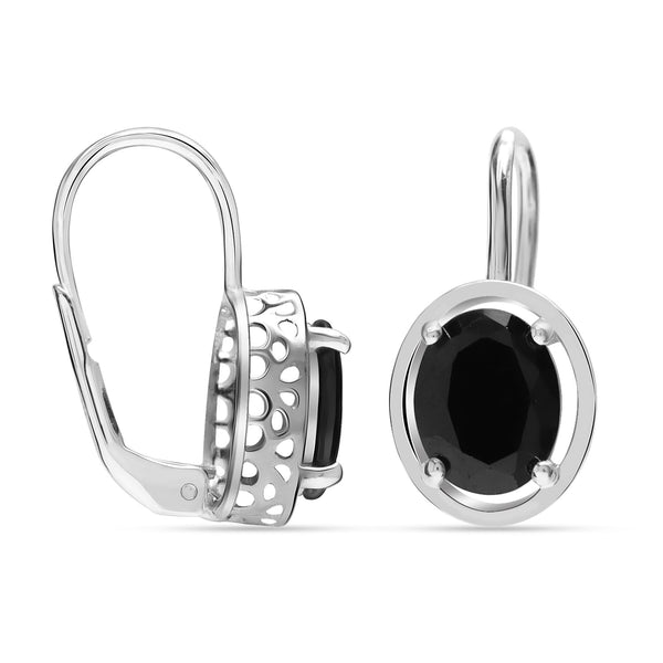 925 Sterling Silver Black Onyx Small Oval-Shaped Gemstone Birthstone Leverback Dangle Earrings For women