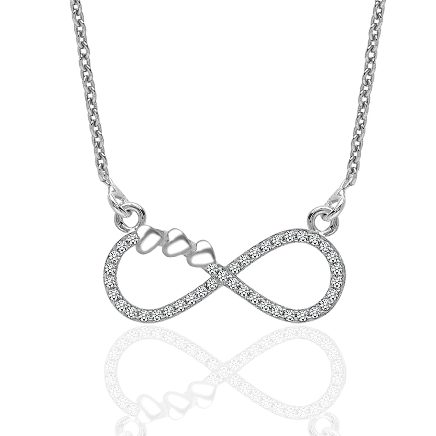 925 Sterling Silver CZ Forever Infinity Love Heart Cable Chain Pendant Necklace for Women