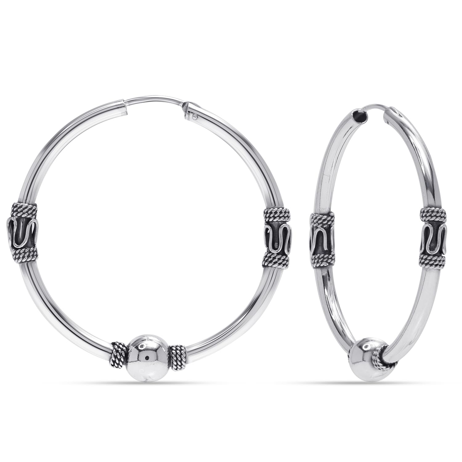 925 Sterling Silver Bali Hoop Click-Top Earrings for Women