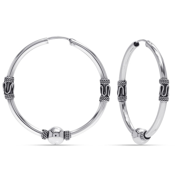 925 Sterling Silver Bali Hoop Click-Top Earrings for Women