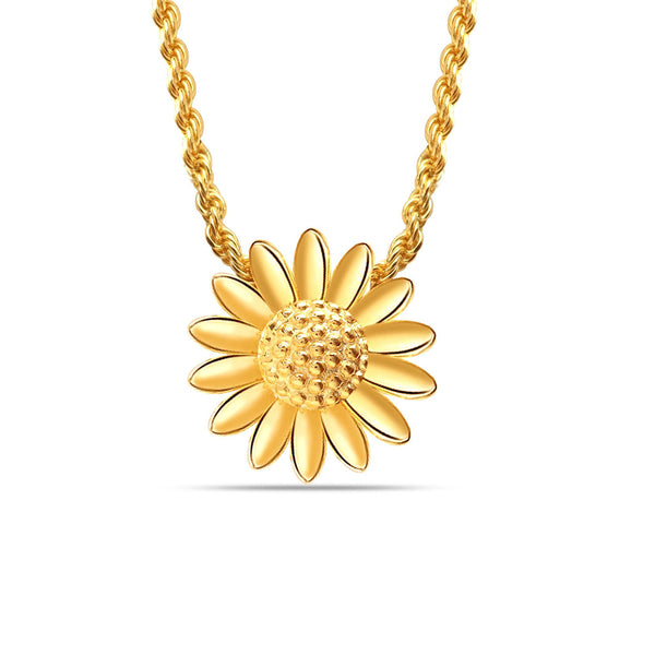 925 Sterling Silver 14K Gold-Plated English Daisy Sun Flower Pendant Necklace for Women