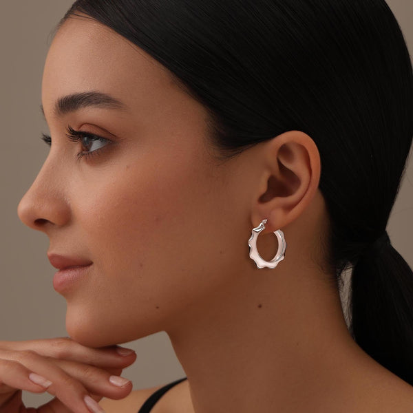 925 Sterling Silver Round Multi Faceted Creole Click-Top Hoop Earrings for Women