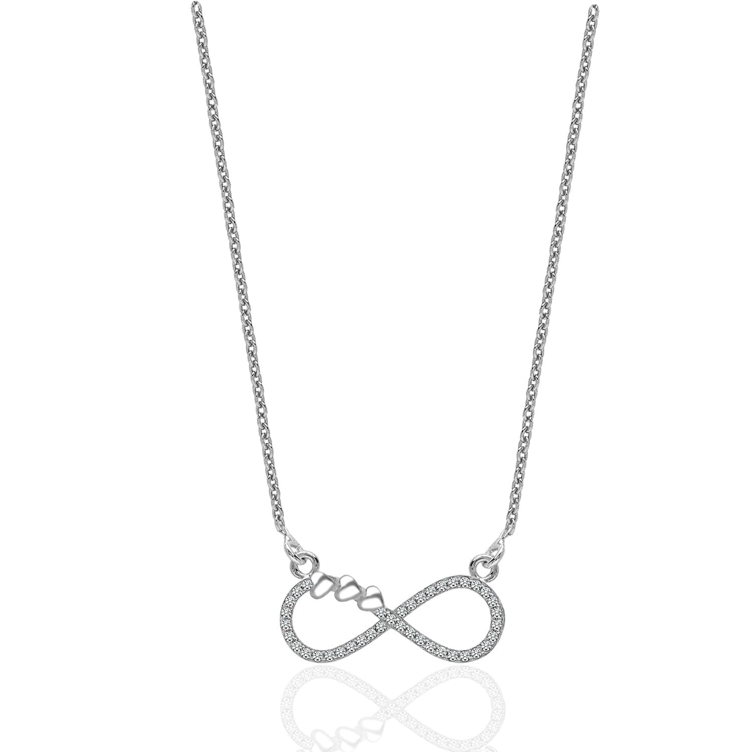 925 Sterling Silver CZ Forever Infinity Love Heart Cable Chain Pendant Necklace for Women