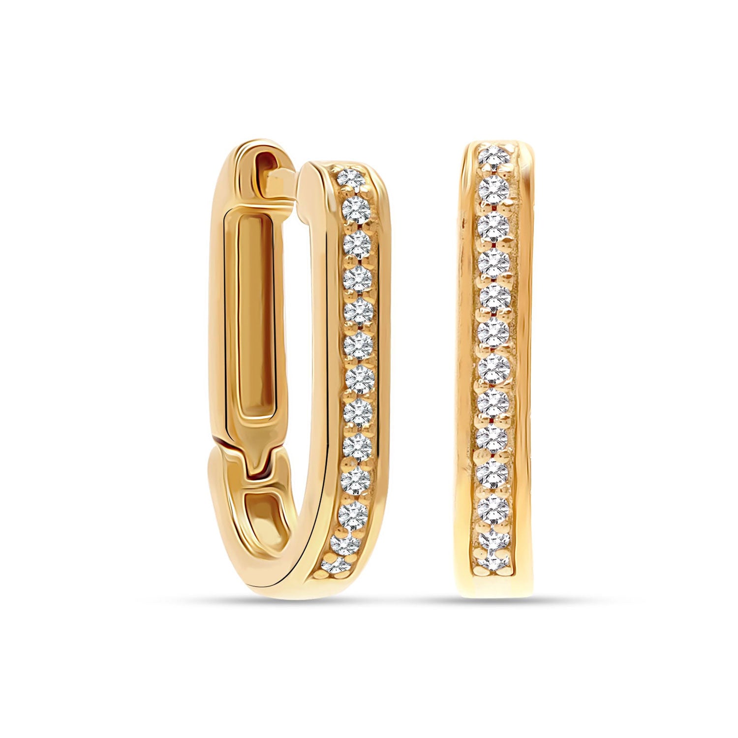 925 Sterling Silver 14K Gold Plated Cubic Zirconia U-Shaped Huggie Hoop Earrings for Women Teen