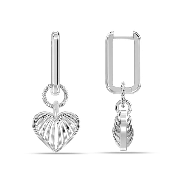 925 Sterling Silver Ridge Heart Charm Drop Huggie Hoop Earrings for Women Teen