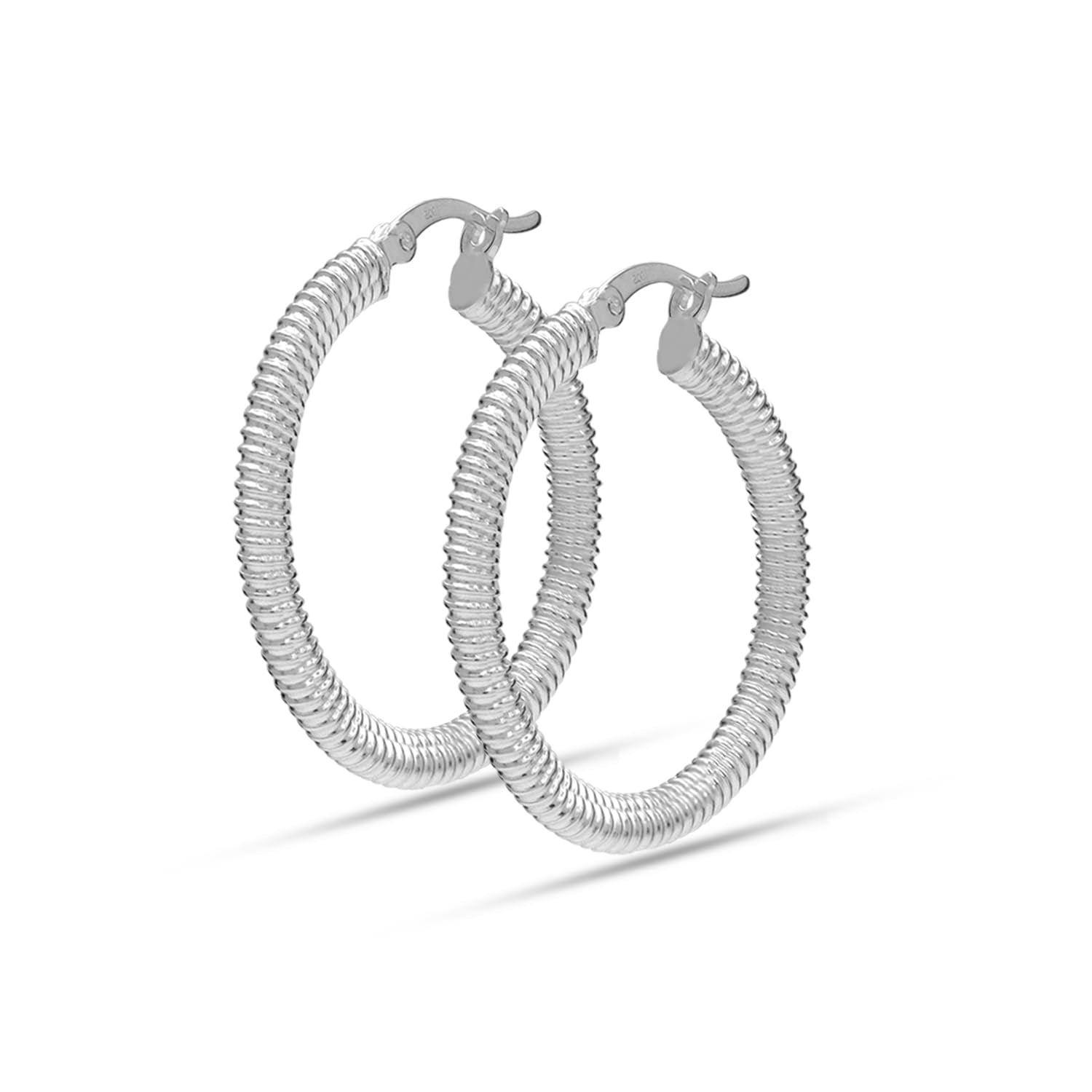 925 Sterling Silver Wire Wrapped Texture Lightweight Chunky Click-Top Hoop Earrings for Teen