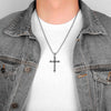 925 Sterling Silver Black Onyx Vintage Gothic Punk Cross Pendant Necklace for Men