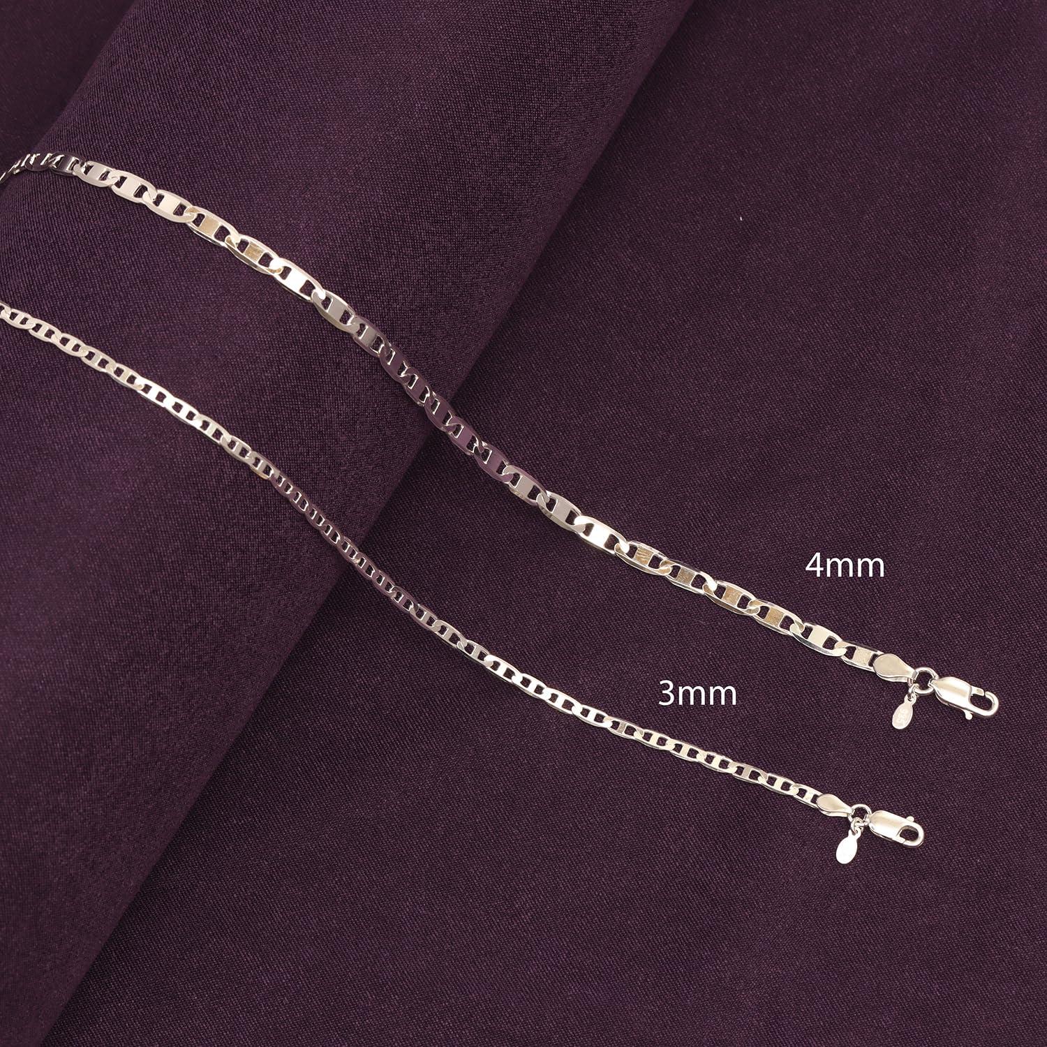 925 Sterling Silver Italian 0.4 CM Diamond-Cut Solid Flat Mariner Link Chain Necklace for Men and Women