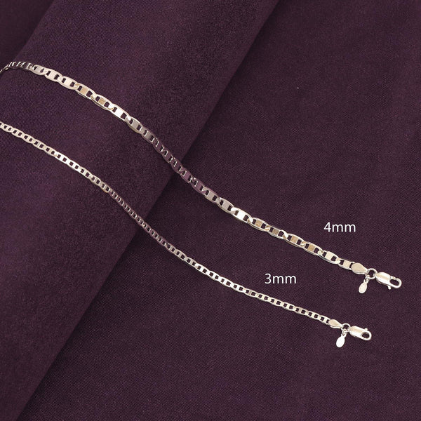 925 Sterling Silver Italian 0.4 CM Diamond-Cut Solid Flat Mariner Link Chain Necklace for Men and Women