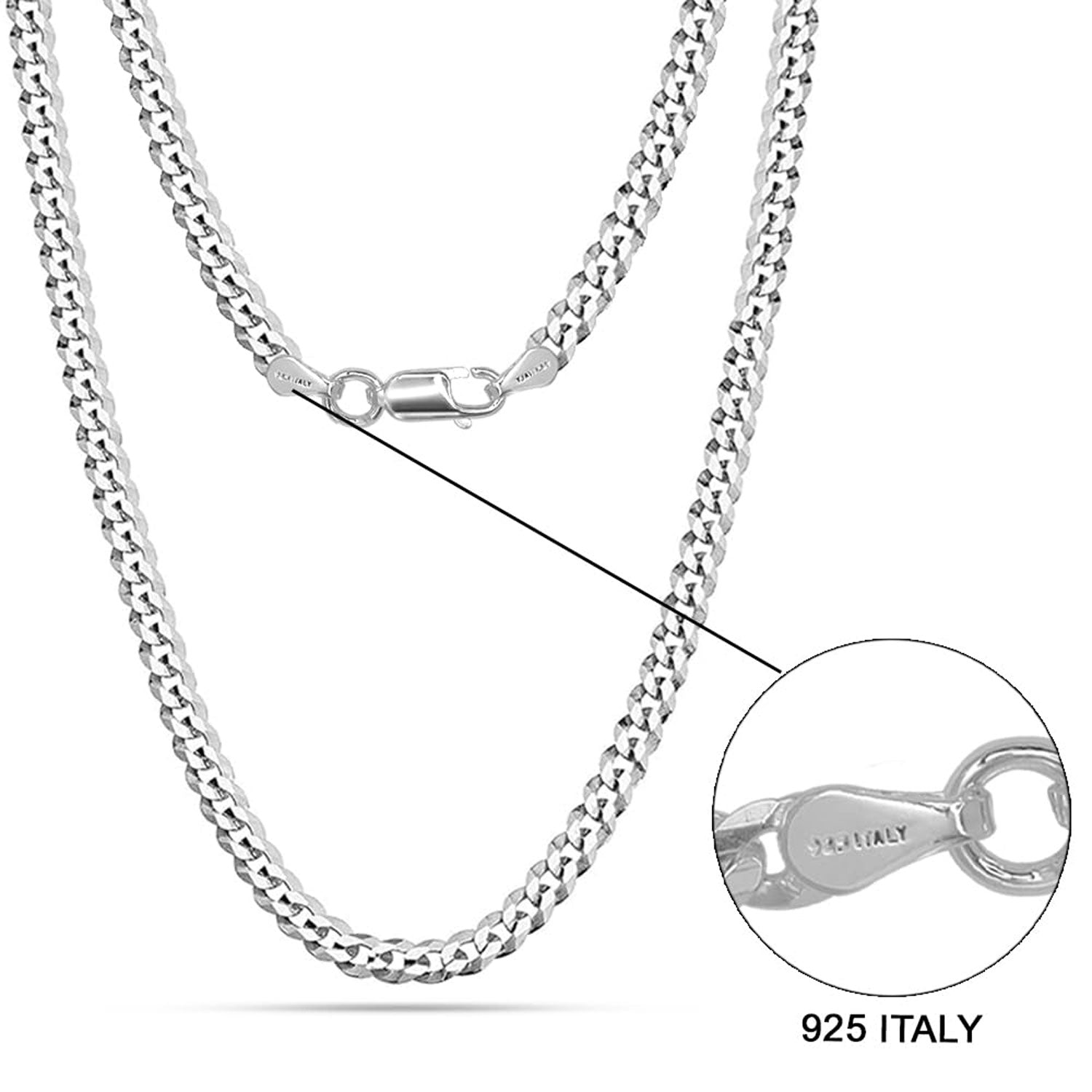 925 Sterling Silver Italian Diamond-Cut Curb Link Chain Necklace for Men and Women 0.6 CM