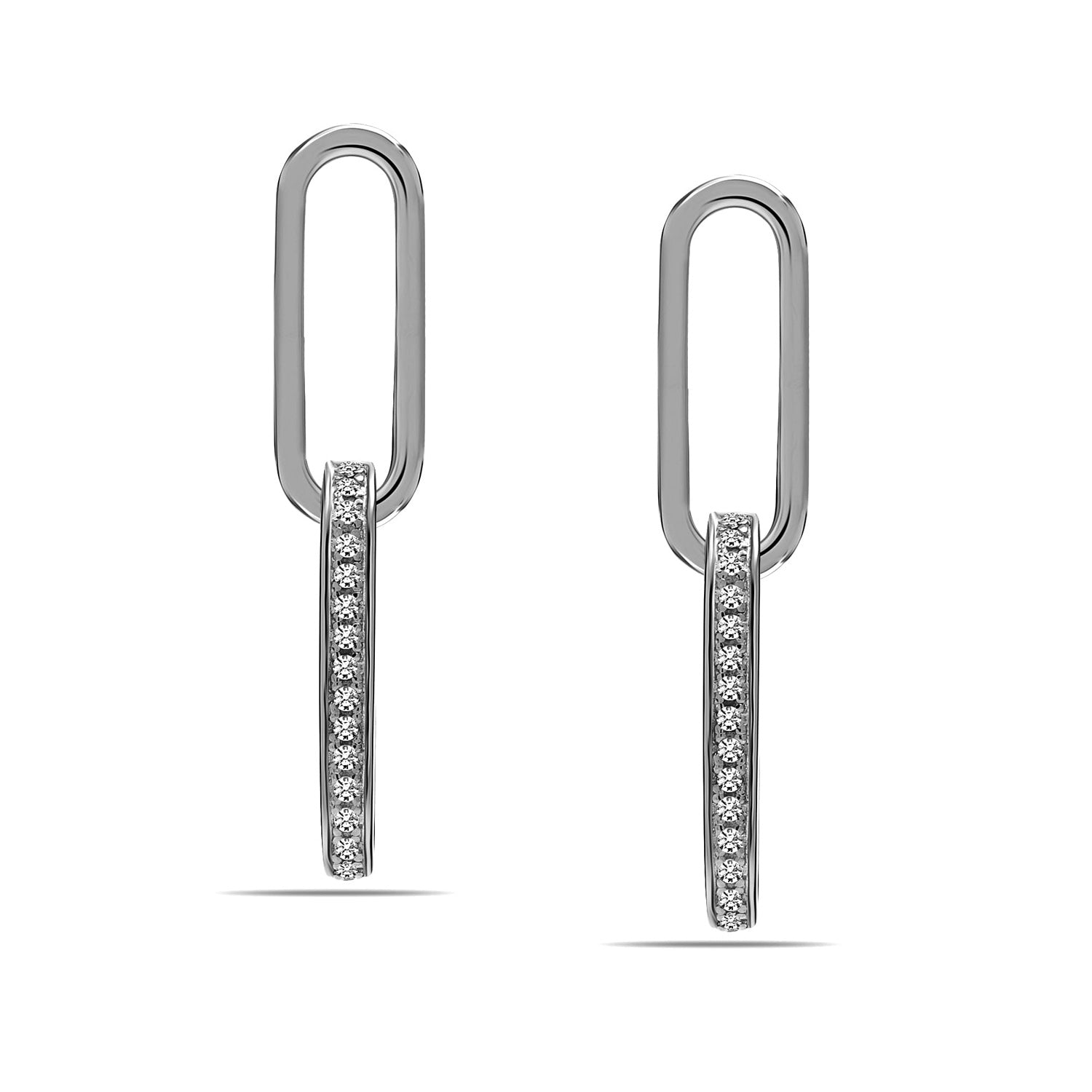 925 Sterling Silver Lightweight Italian Cubic Zirconia Double Paperclip Link-Chain Liner Drop Dangle Earrings for Women Teen