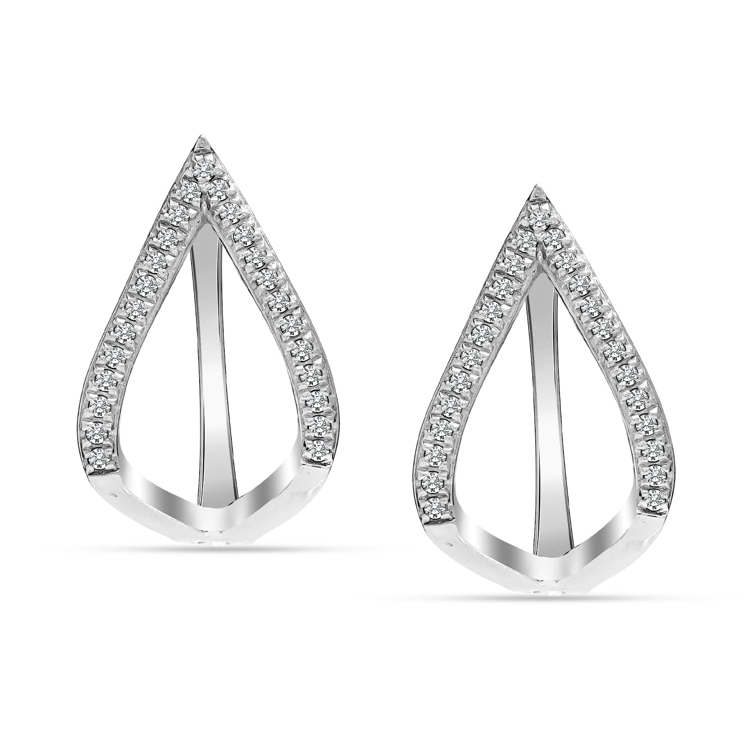 925 Sterling Silver Rhodium Plated Small Cubic Zirconia Teardrop Latch Back Hoop Earrings for Teen