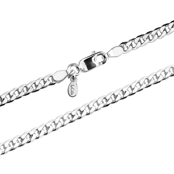 925 Sterling Silver Italian Diamond Cut Curb Chain Necklace for Men