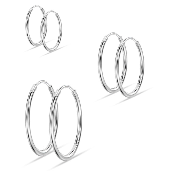 925 Sterling Silver Small Round Circle Endless Hoop Earrings for Women Set of 3 Pair