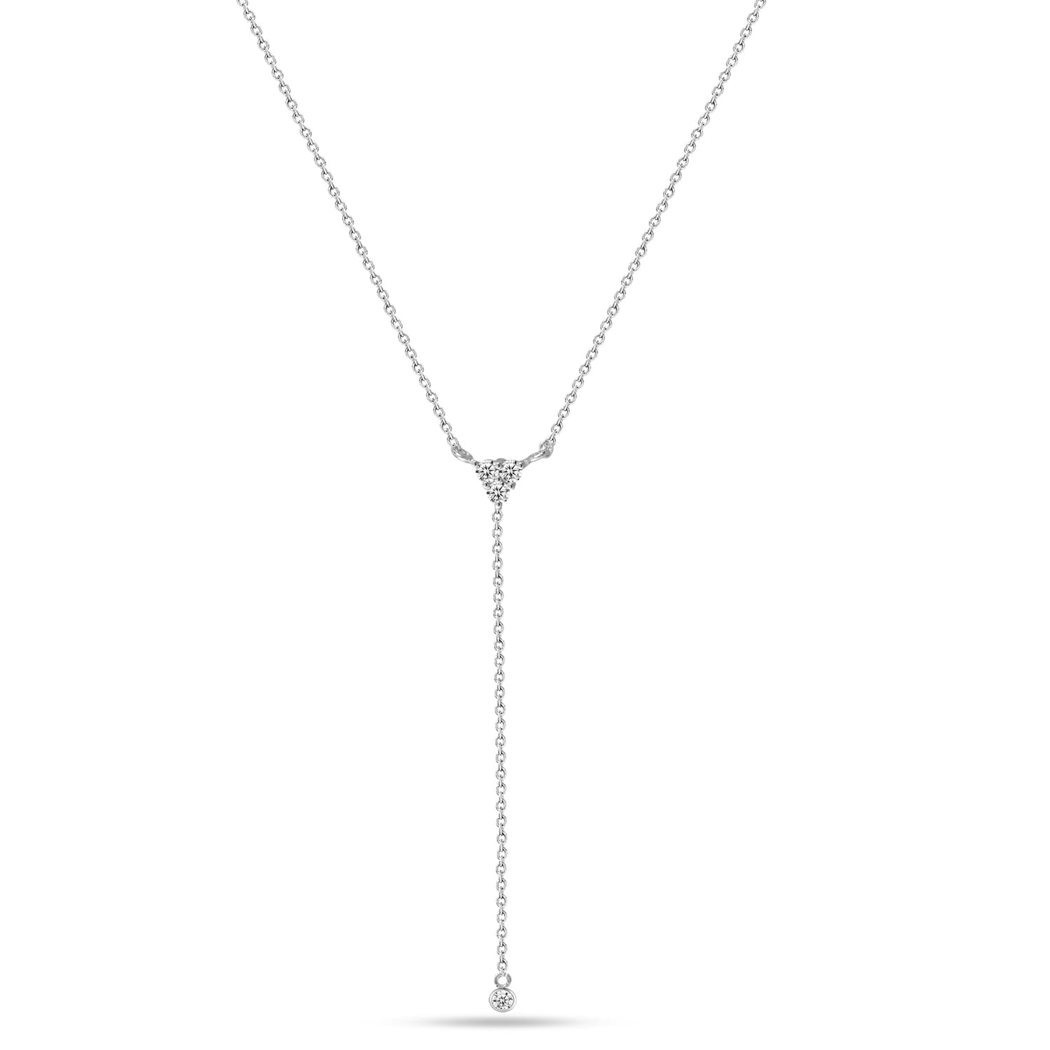 925 Sterling Silver Handmade Cubic Zirconia Lariat Adjustable Dainty Drop Y Pendant Necklace for Women