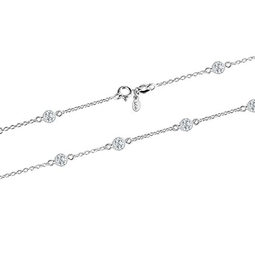 925 Sterling Silver Italian Design Round Cubic Zirconia Statement Station Cable Chain Necklace for Women