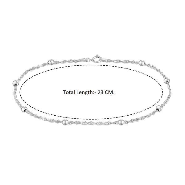 925 Sterling Silver Singapore Beaded Station Chain Beach Summer Ankle for Women and Girls 1PC