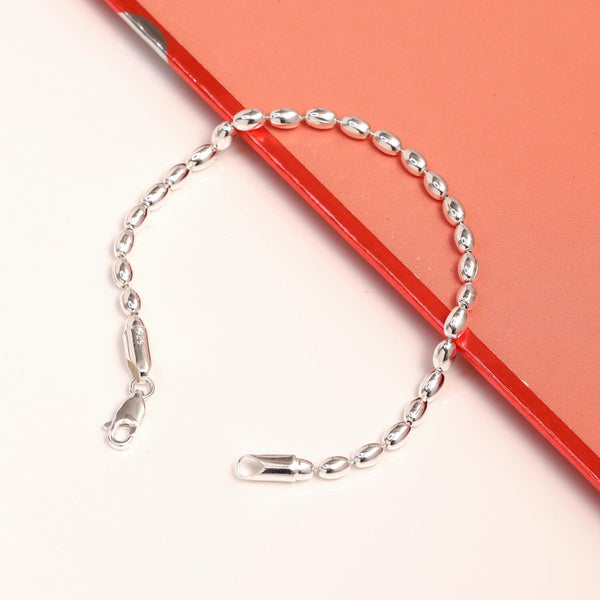 925 Sterling Silver Italian Oval Bead Ball Strand link Chain Bracelet for Women