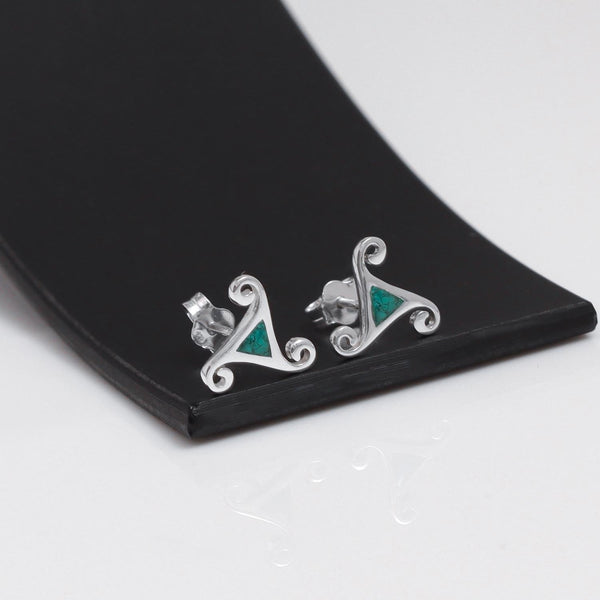 925 Steling Silver Turquoise Triskele Celtic Knot Triskelion Stud Earrings for Women