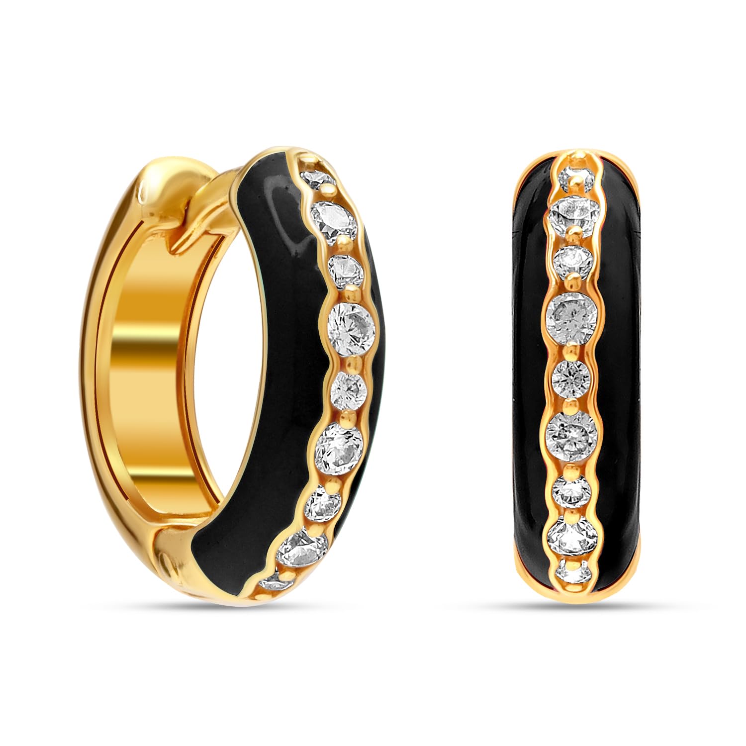 925 Sterling Silver 14K Gold Plated SMALL Zirconia Enamel Dual-Tone Huggie Hoops Earrings for Teens