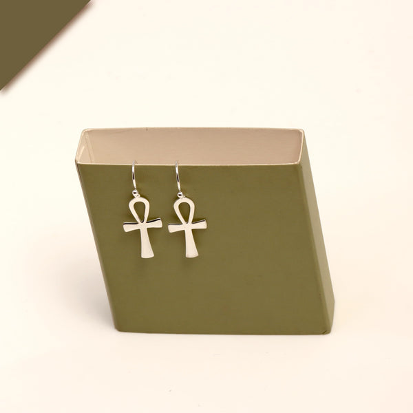 925 Sterling Silver Vintage Cross Medium Celtic Egyptian Ankh Hook Drop Dangle Earrings for Women