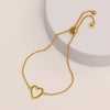 925 Sterling Silver 14K Gold-Plated Love Open Heart Charm Chain Sliding Bolo Bracelet for Women