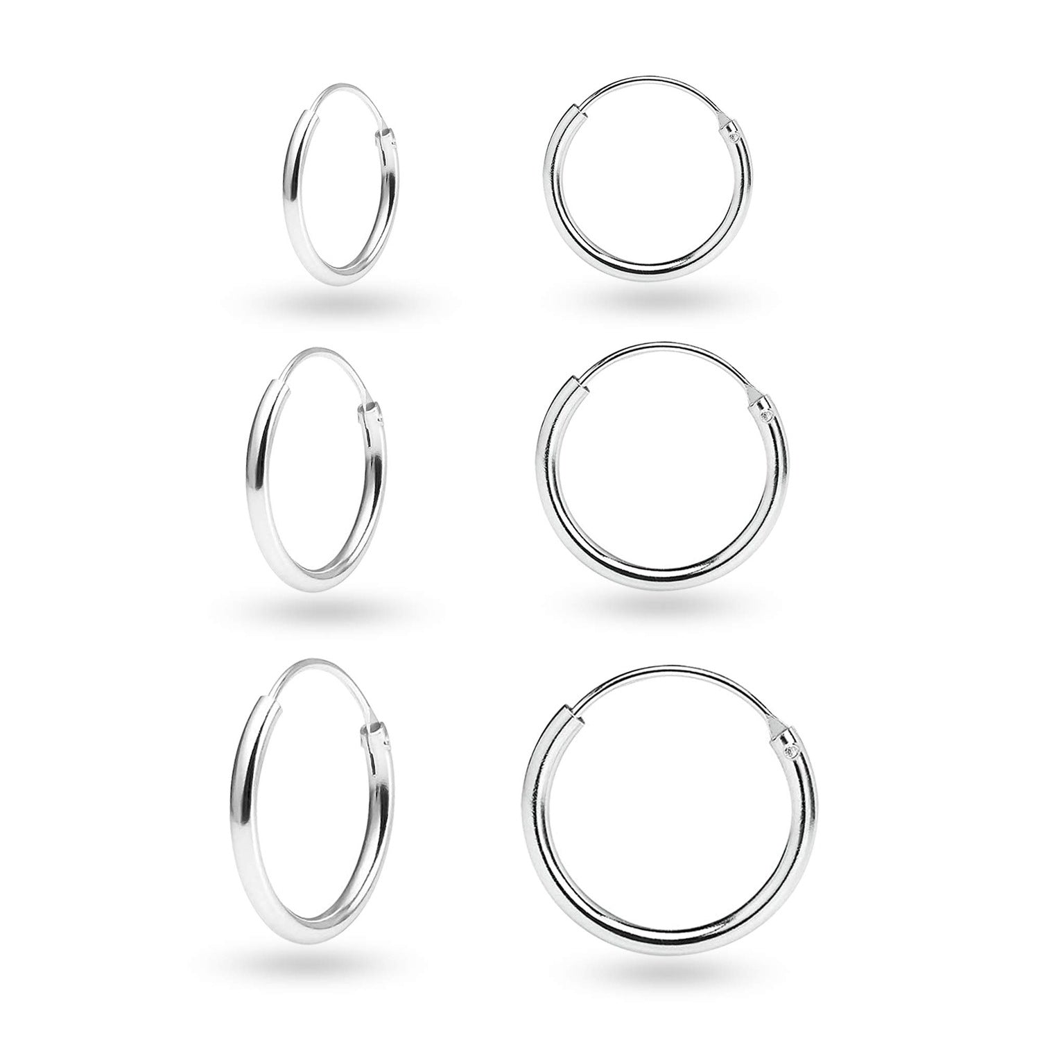 925 Sterling Silver Set of 3 Pairs Endless Hoop Earring for Teen