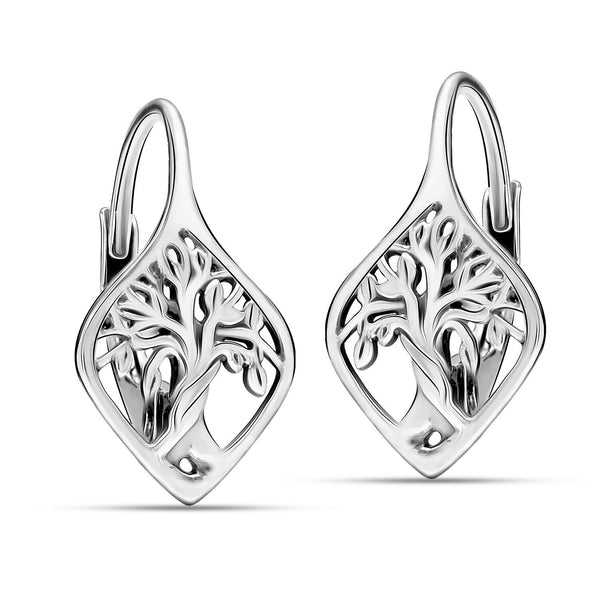 925 Sterling Silve Square Faceted Tree of Life Design Filigree Drop Dangle Earrings for Women