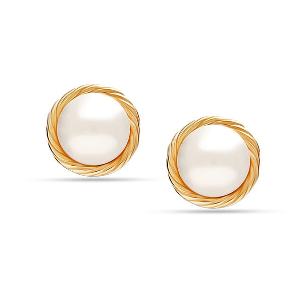 925 Sterling Silver Gold-Plated Freshwater Pearl Stud Earring for Teen and Women