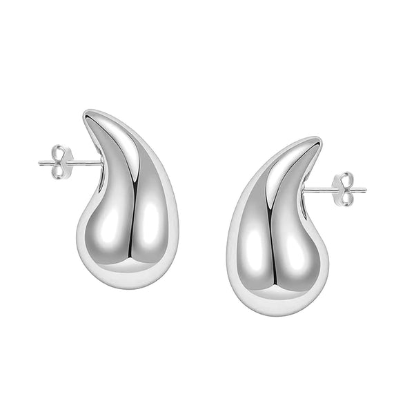 925 Sterling Silver Chunky Hollow Water Drop Pear Shape Dupes Stud Earrings for Women
