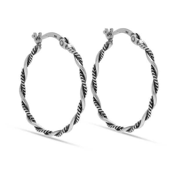 925 Sterling Silver Antique Weaved Band Lightweight Twisted Rope Design Small Click-Top Hoop Earrings for Women Teen