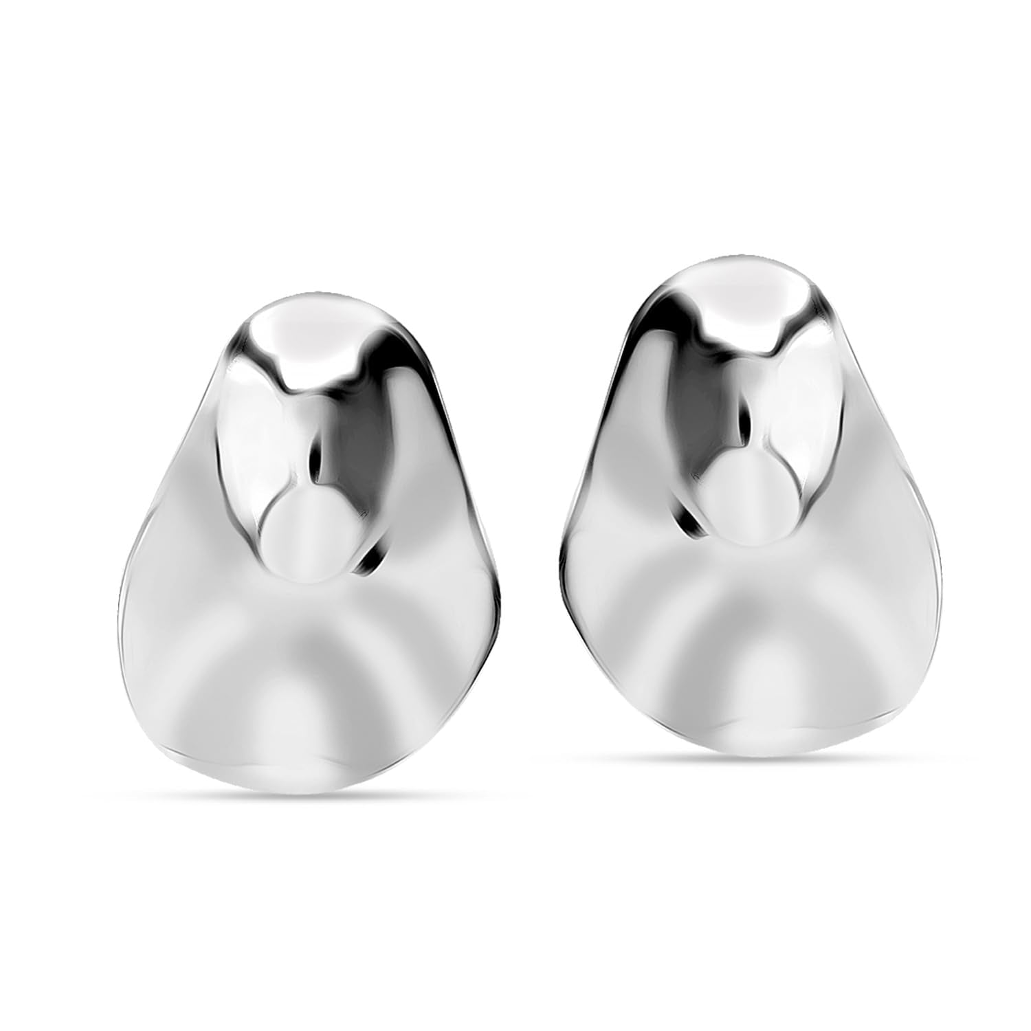 925 Steling Silver Rippled Pear Shape Statement Hammered Geometric Stud Earrings for Women