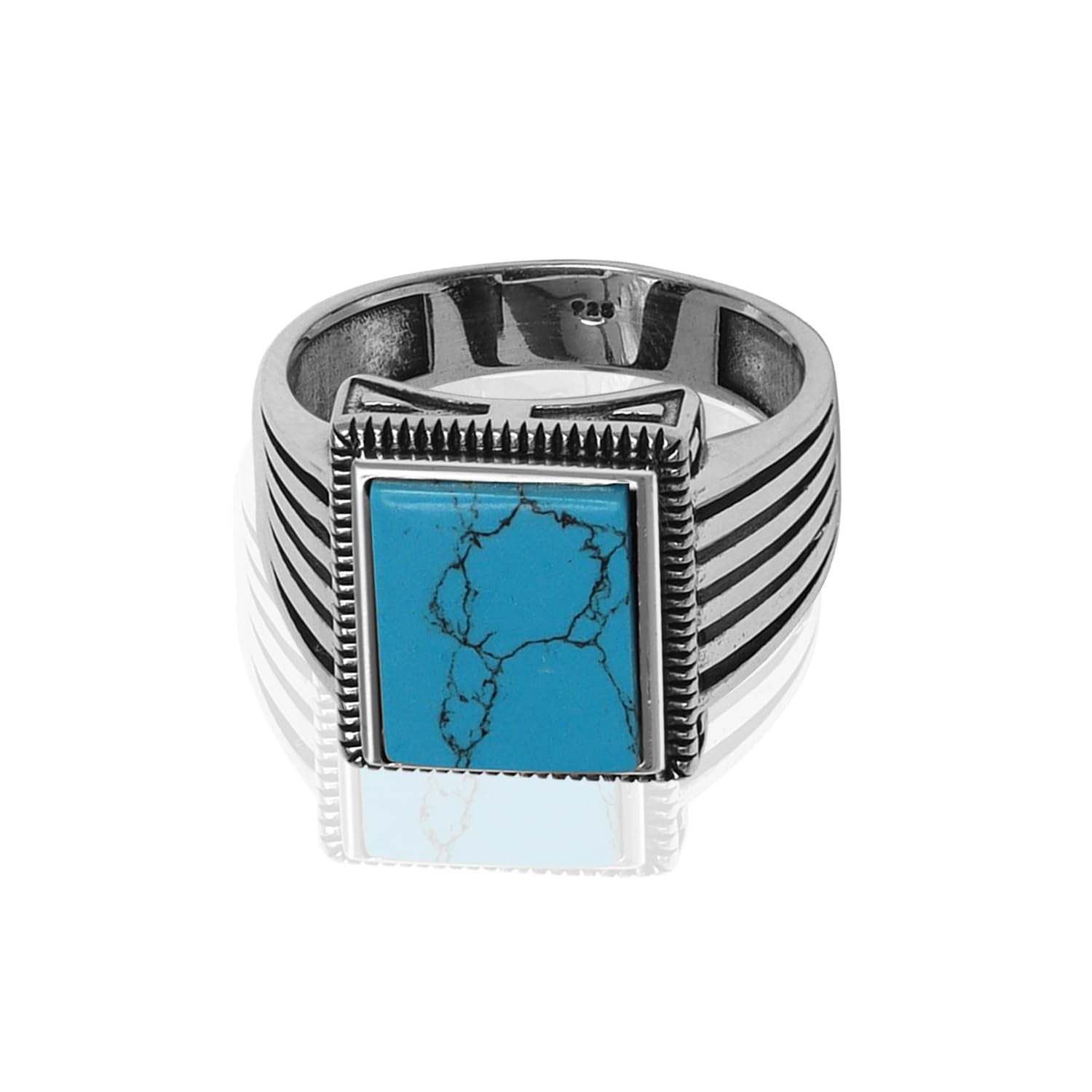 925 Sterling Silver Handmade Square Turquoise Stone Finger Rings for Men