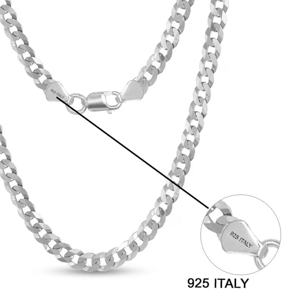 925 Sterling Silver Italian Diamond-Cut Cuban Link Curb Chain Necklace for Boys and Men 8MM