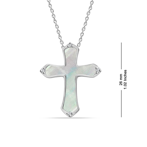 925 Sterling Silver Mother of Pearl Cross Pendant Necklace for Women