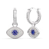 925 Sterling Silver Italian Design Cubic Zirconia Blue Sapphire Small Hoop Turkish Evil Eye Drop Dangle Earrings for Women