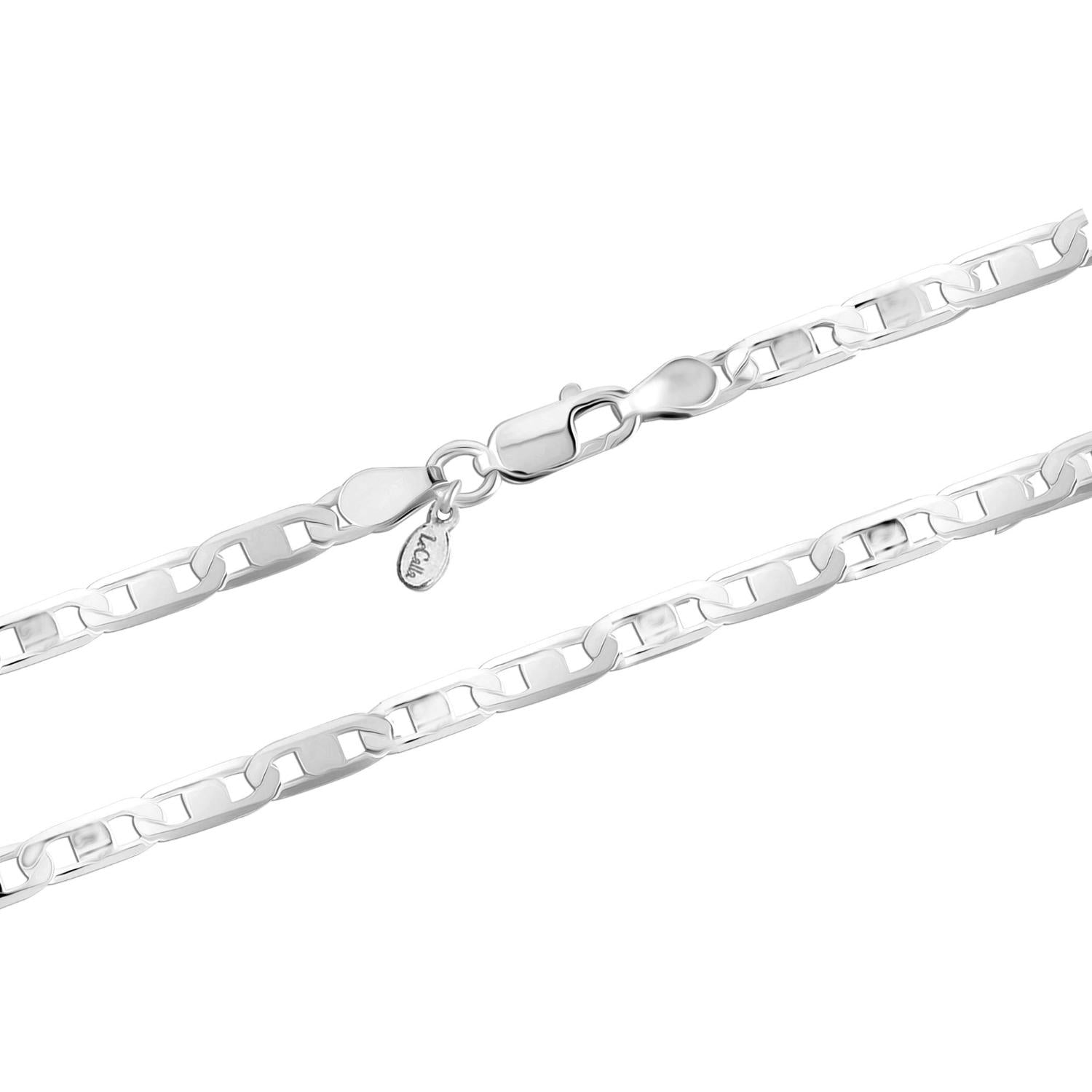 925 Sterling Silver Italian 4 MM Diamond-Cut Solid Flat Mariner Link Chain Necklace for Men and Women