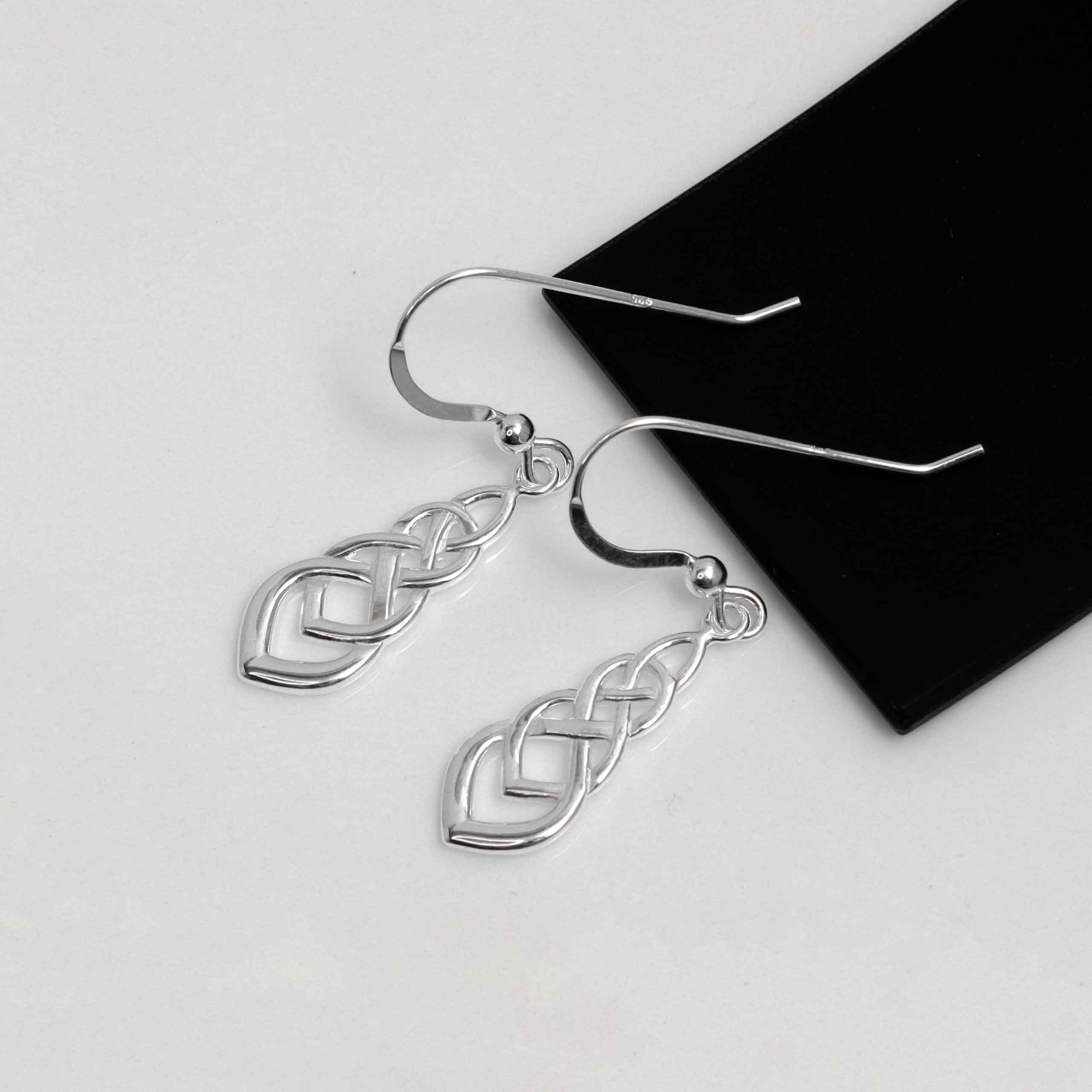 925 Sterling Silve Good Luck Irish Celtic Eternity Knot Drop Dangle Earrings for Women