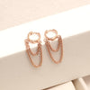 925 Sterling Silver 14K Rose-Gold Plated Long Double Chain Tassel Dangle Huggie Hoop Earrings for Women