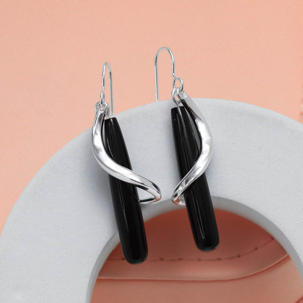 925 Sterling Silve Black Onyx Teardrop Spiral Drop Dangle Earrings for Women