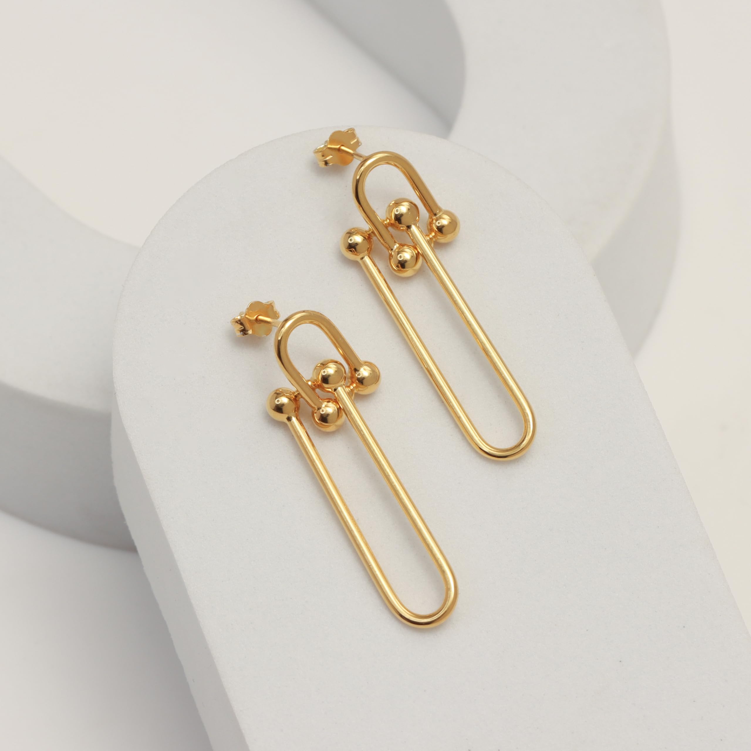 925 Sterling Silve 14K Gold-Plated U-Shaped Paperclip Link Chain Drop Dangle Earrings for Women