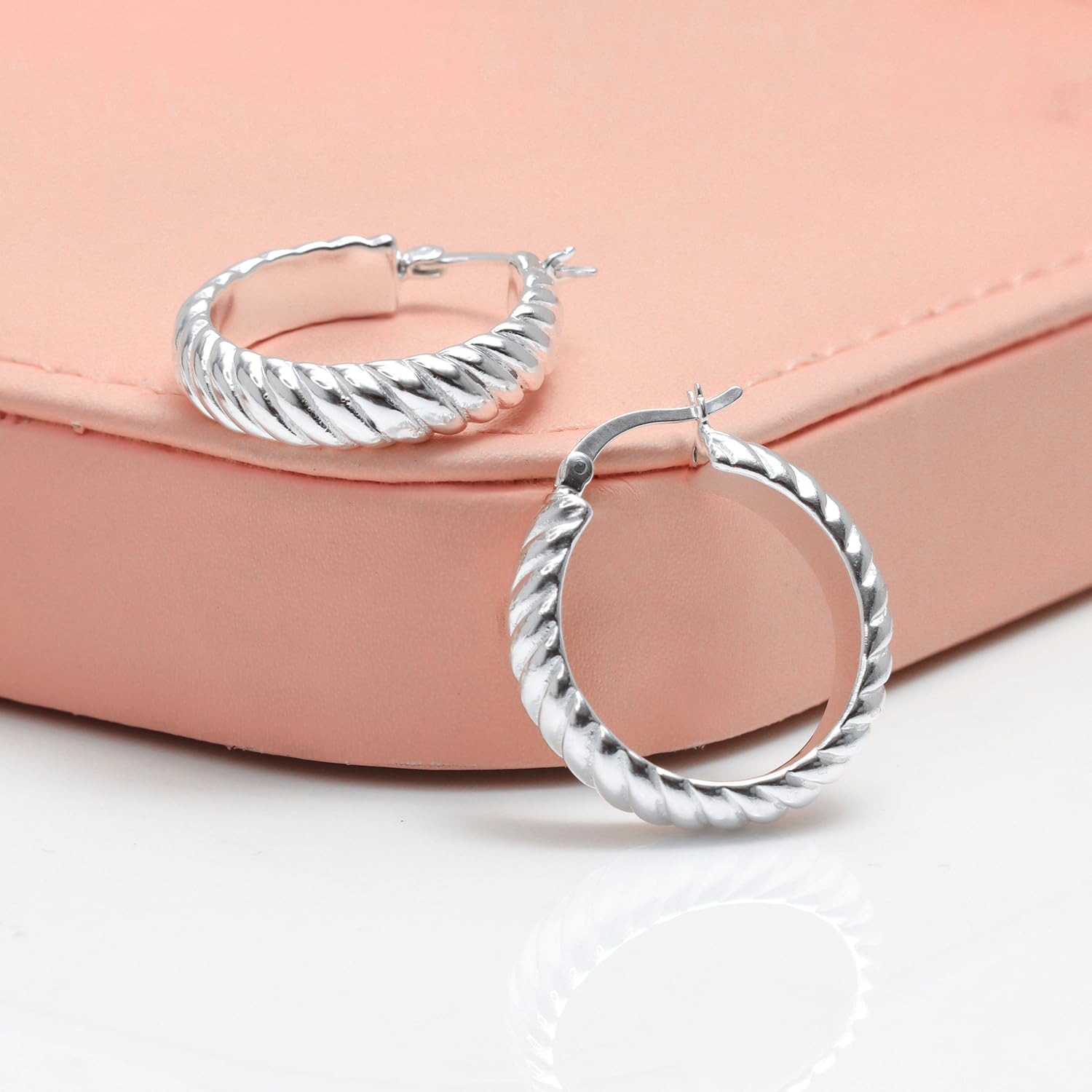 925 Sterling Silver Round Braided Textured Click-Top Hoop Earrings for Women